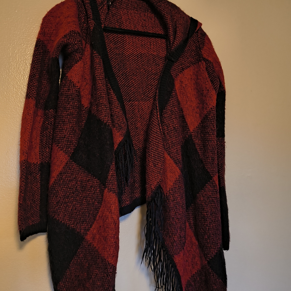 Cato Red and Black Plaid Cardigan Sweater
